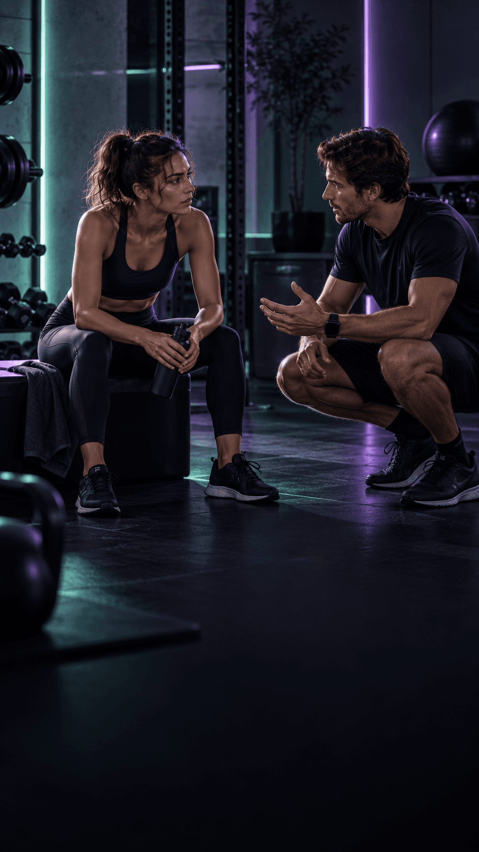 Un coach échange avec une sportive pendant une séance d’entraînement